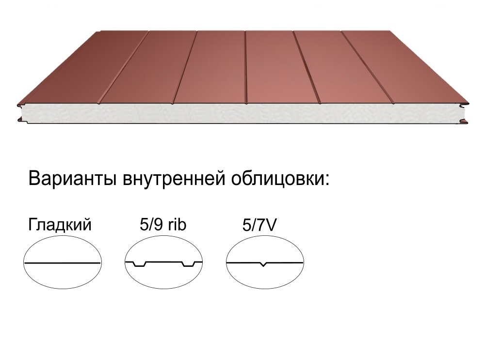 Стеновая трёхслойная сэндвич-панель 5 V 100мм 1200мм с видимым креплением пенополистирол Полиэстер КапиталСтрой